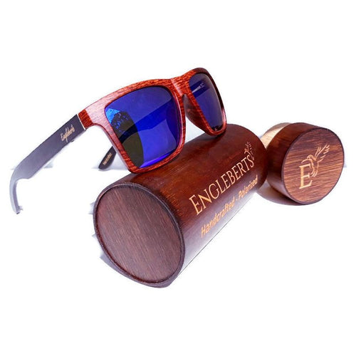 Load image into Gallery viewer, Oak Colored Frames, Bamboo Sunglasses, Blue Polarized Lenses with Case
