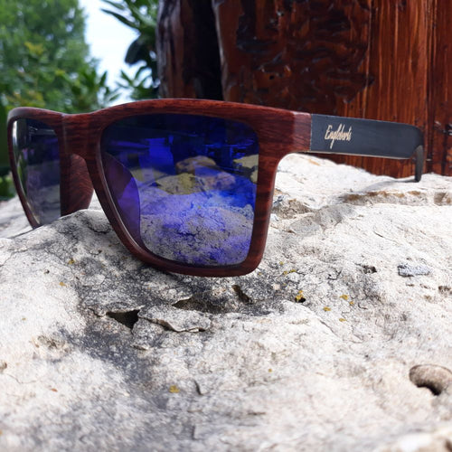 Load image into Gallery viewer, Oak Colored Frames, Bamboo Sunglasses, Blue Polarized Lenses
