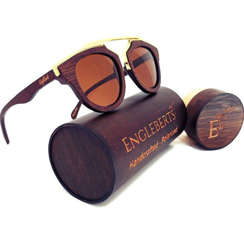 Load image into Gallery viewer, Cherry Wood Full Frame, Polarized with Gold Trim and Bamboo Case
