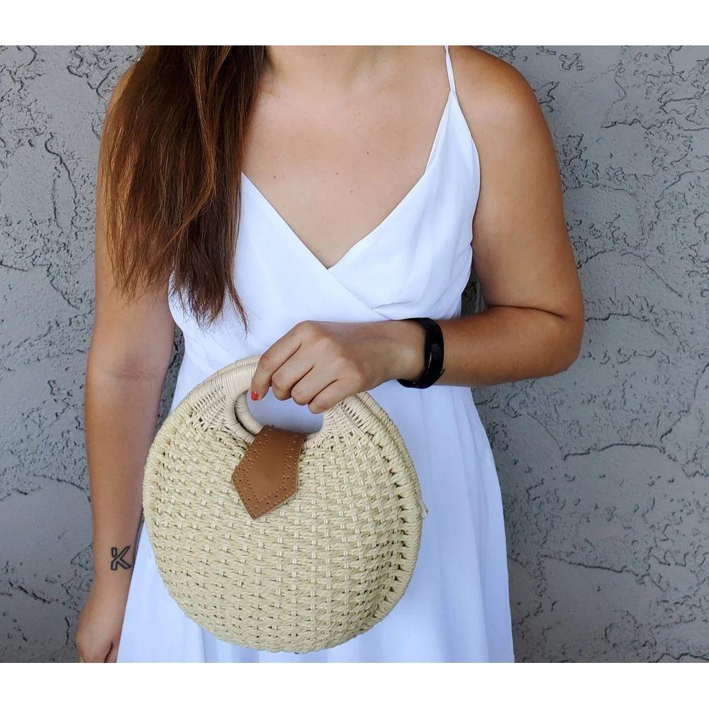 Coseey Top Handle Wicker Handbag in Round Shape