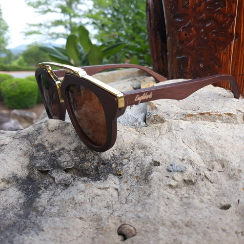 Load image into Gallery viewer, Cherry Wood Full Frame, Polarized with Gold Trim, Handcrafted
