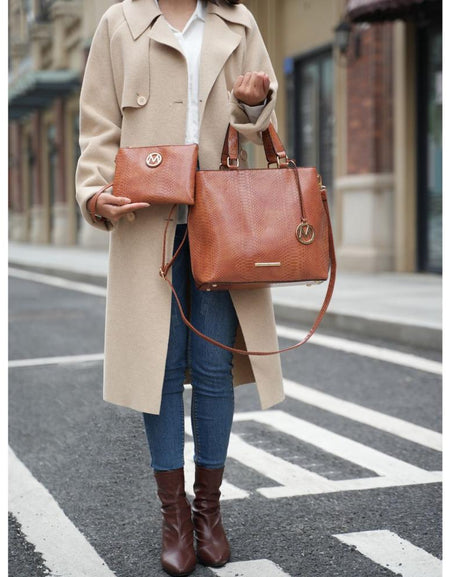 Beryl Snake Embossed Vegan Leather Women Tote Bag with Wristlet