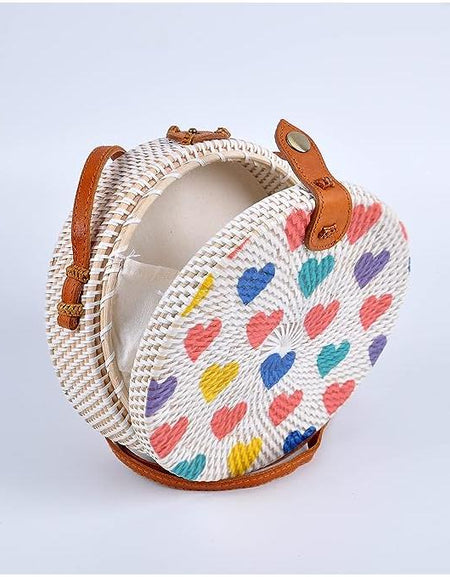 Bali Handwoven Round Rattan Bag with Leather Strap