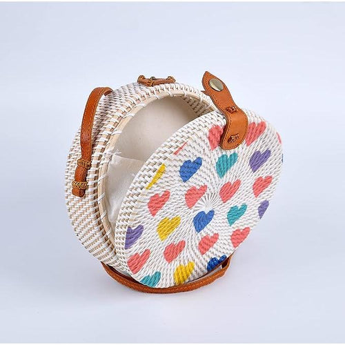 Load image into Gallery viewer, Bali Handwoven Round Rattan Bag with Leather Strap
