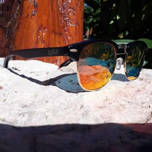 Load image into Gallery viewer, Sunset Polarized Sunglasses, Black Bamboo with Wood Case
