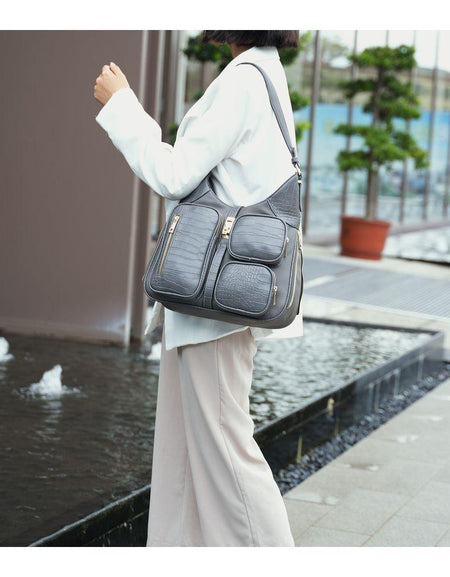 Daphne Crocodile-embossed Shoulder Handbag in Vegan Leather