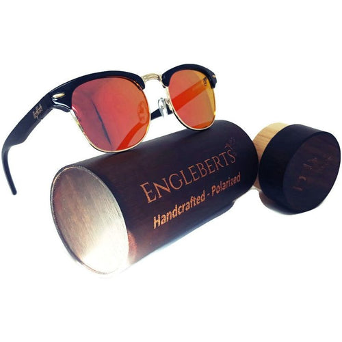 Load image into Gallery viewer, Sunset Polarized Sunglasses, Black Bamboo with Wood Case
