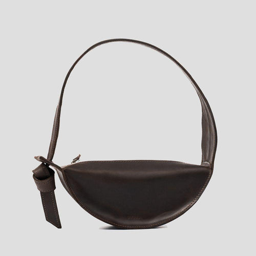 Load image into Gallery viewer, Designer Handbags - Crescent Shoulder Bag in Dark Brown
