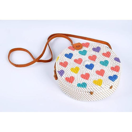 Load image into Gallery viewer, Bali Handwoven Round Rattan Bag with Leather Strap
