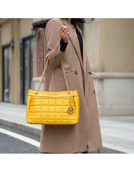 Mabel Quilted Vegan Leather Women Shoulder Bag with Bracelet Keychain