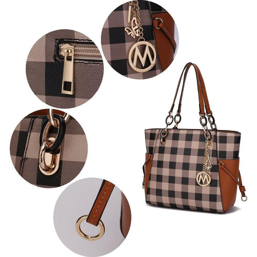 Load image into Gallery viewer, Yale Checkered Tote Bag with Wallet - A Touch of Elegance
