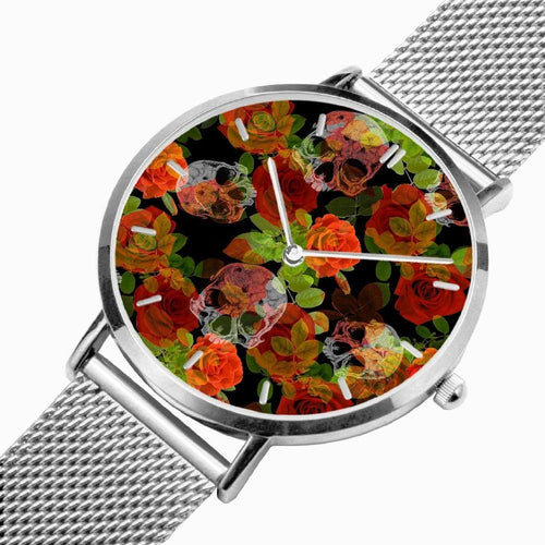 Load image into Gallery viewer, Jacki Easlick Floral Skulls Ultra-thin Stainless Steel Quartz Watch
