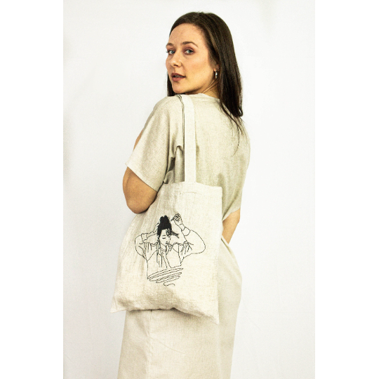 Natural Light linen tote bag with embroidery