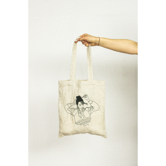 Natural Light linen tote bag with embroidery