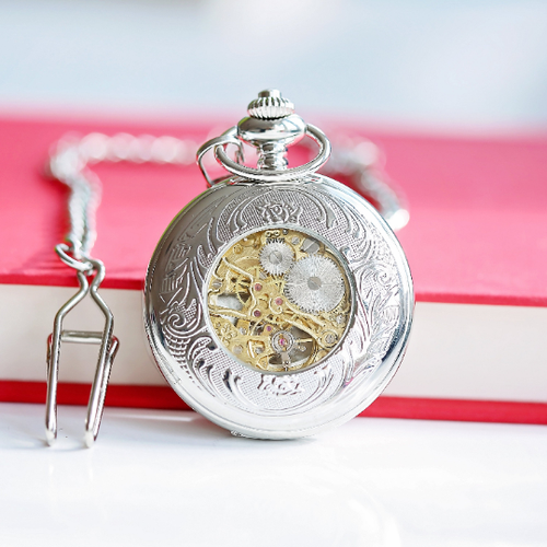 Load image into Gallery viewer, Handwriting Engraved Roman Skeleton Pocket Watch
