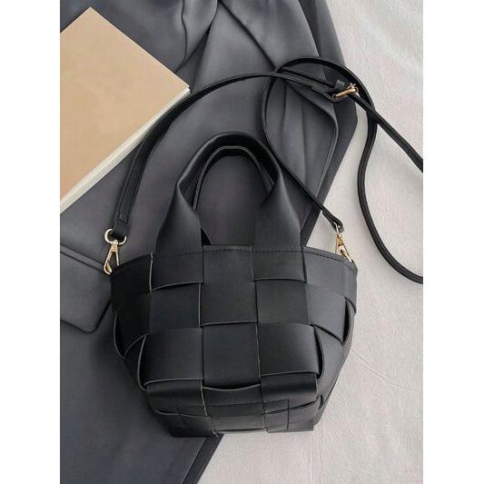 Elegant PU Leather Braided Bucket Bag