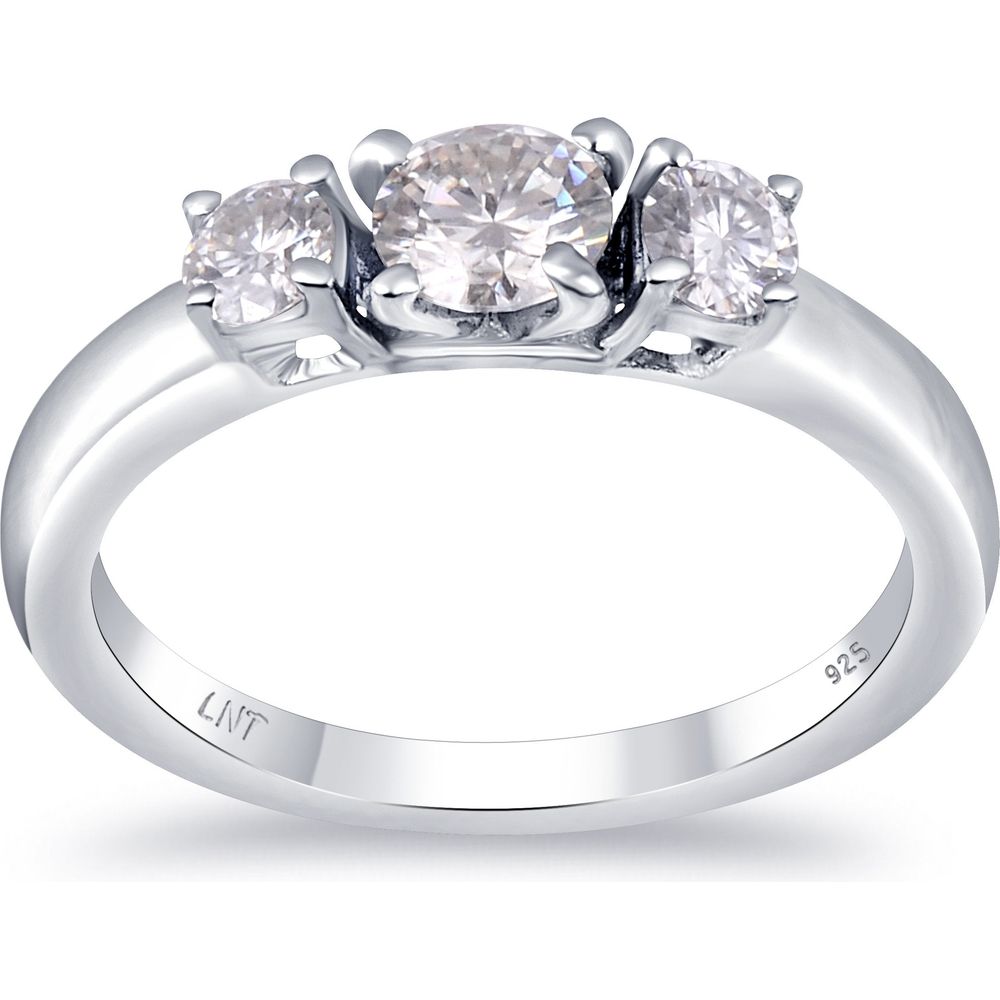 White Moissanite 3-Stone Ring Sterling Silver