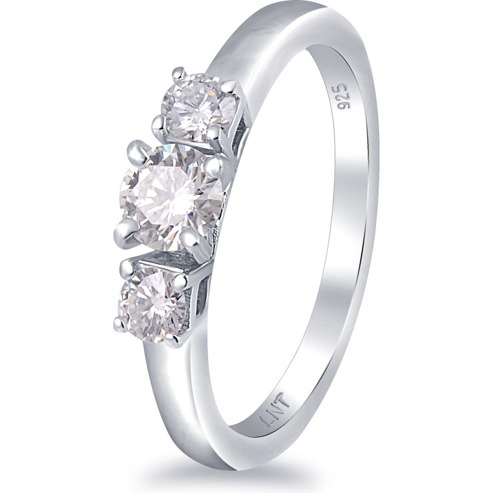 White Moissanite 3-Stone Ring Sterling Silver