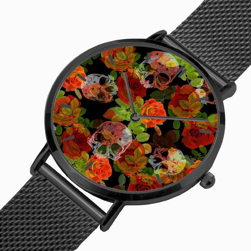 Load image into Gallery viewer, Jacki Easlick Floral Skulls Ultra-thin Stainless Steel Quartz Watch
