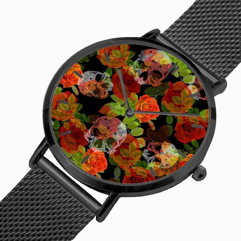 Jacki Easlick Floral Skulls Ultra-thin Stainless Steel Quartz Watch