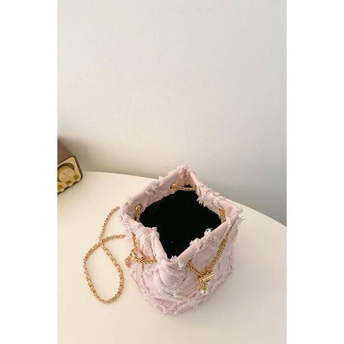 Load image into Gallery viewer, Chain Drawstring Raw Edge Denim Bucket Bag
