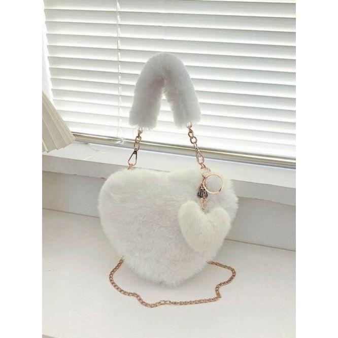 Luxurious Heart Shape Faux Fur Handbag