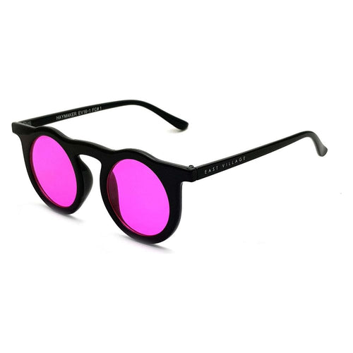 Load image into Gallery viewer, East Village &#39;Haymaker&#39; Round Sunglasses Black With Pink Lens
