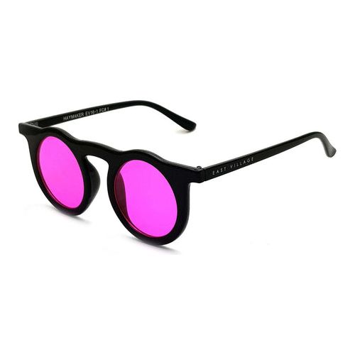 Load image into Gallery viewer, East Village &#39;Haymaker&#39; Round Sunglasses Black With Pink Lens
