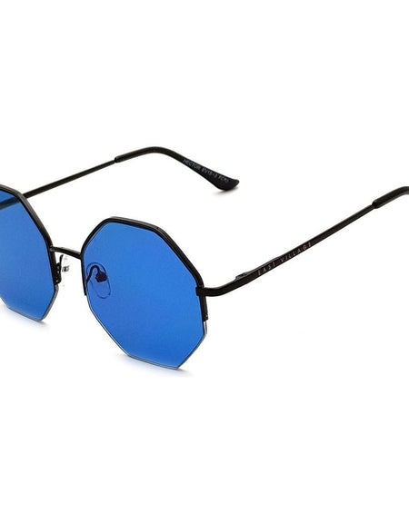 East Village 'Hector' Hex Sunglasses Black With Blue Lens