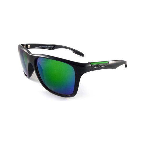 Load image into Gallery viewer, East Village Sporty &#39;Putney&#39; Square Black Sunglasses with Green Revo
