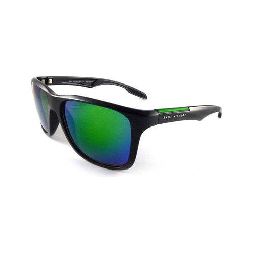 Load image into Gallery viewer, East Village Sporty &#39;Putney&#39; Square Black Sunglasses with Green Revo
