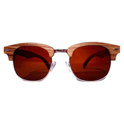 Load image into Gallery viewer, Full Wood, Half Rim Wooden Sunglasses With Bamboo Case, Tea Colored
