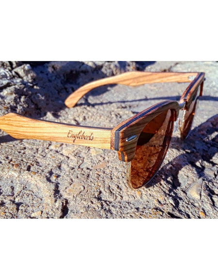 Real Ebony and ZebraWood Sunglasses With Bamboo Case, Tea Polarized