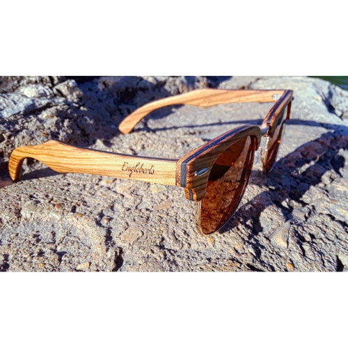 Load image into Gallery viewer, Full Wood, Half Rim Wooden Sunglasses With Bamboo Case, Tea Colored
