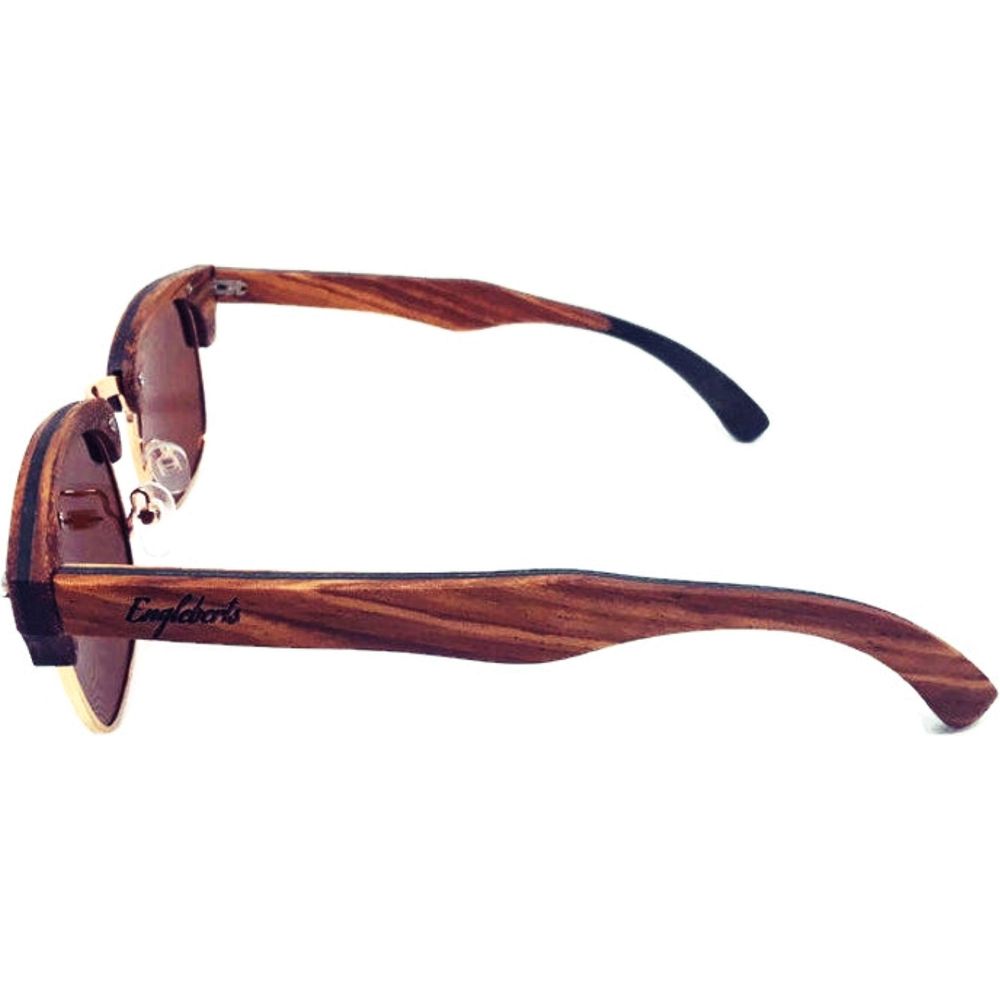 Full Wood, Half Rim Wooden Sunglasses With Bamboo Case, Tea Colored