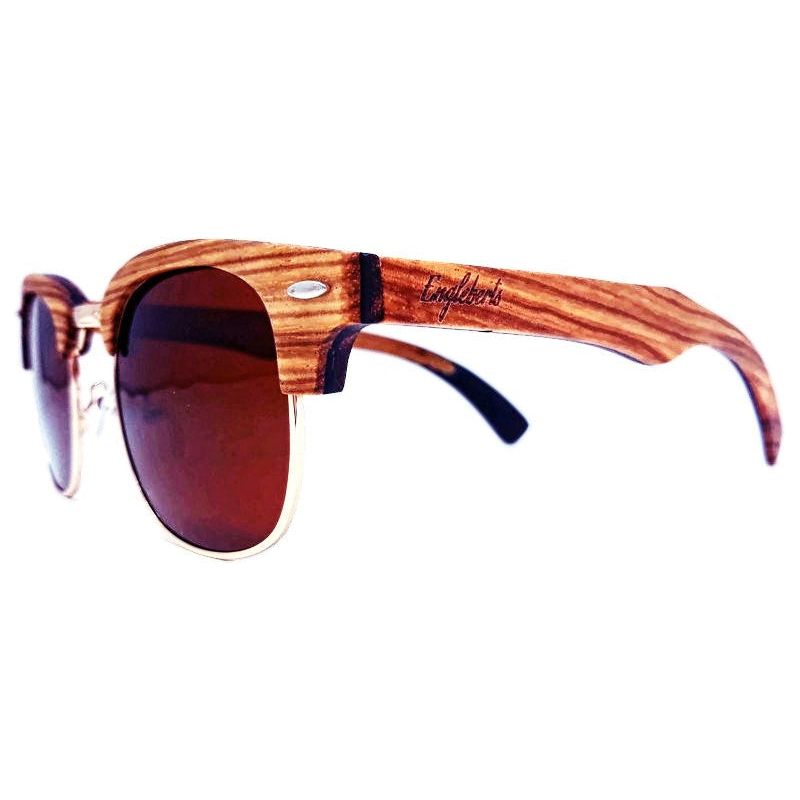 Full Wood, Half Rim Wooden Sunglasses With Bamboo Case, Tea Colored