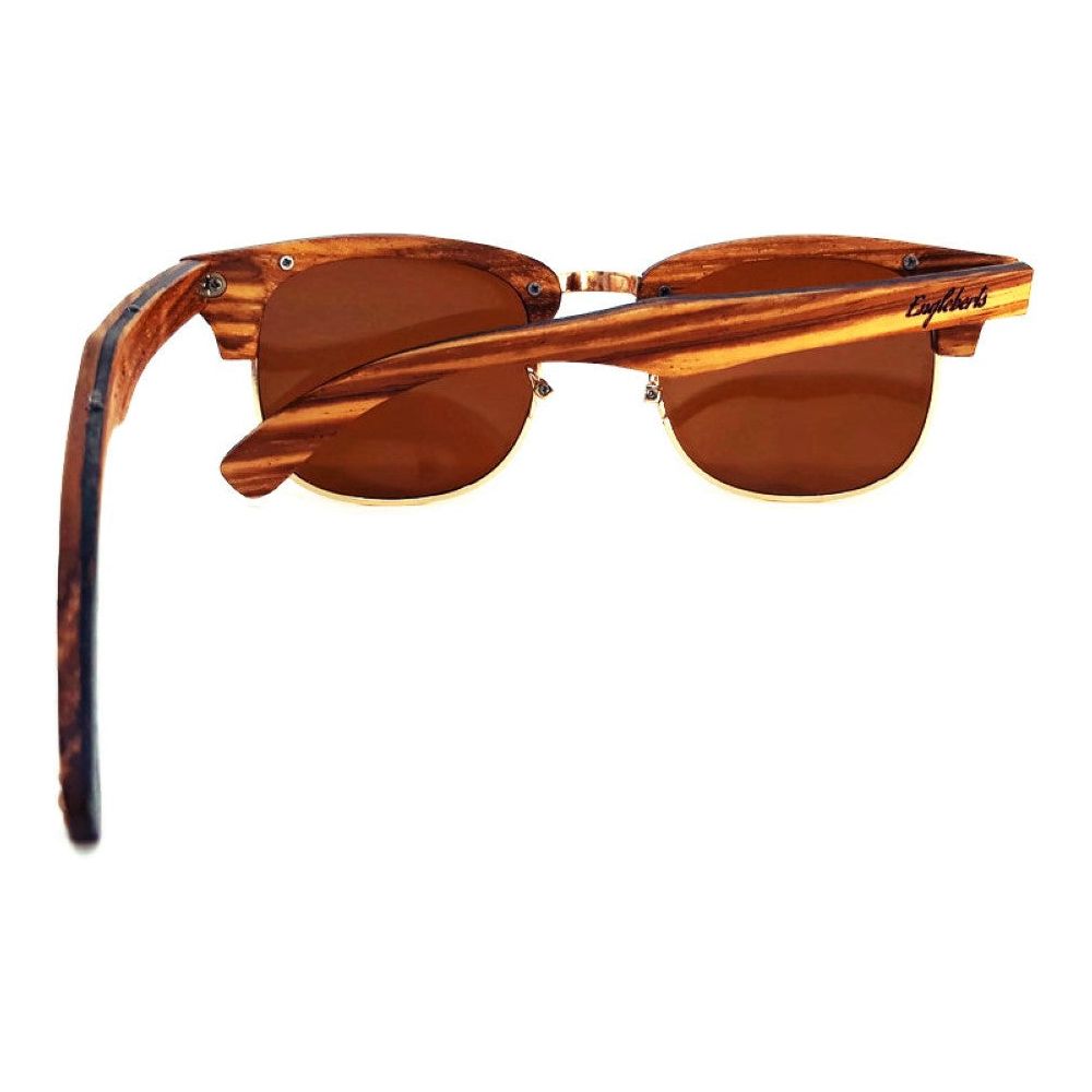 Full Wood, Half Rim Wooden Sunglasses With Bamboo Case, Tea Colored