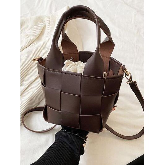 Elegant PU Leather Braided Bucket Bag