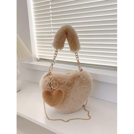 Luxurious Heart Shape Faux Fur Handbag