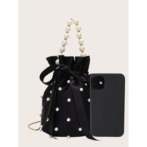 Load image into Gallery viewer, Pearl Detail Solid Color Bucket Bag
