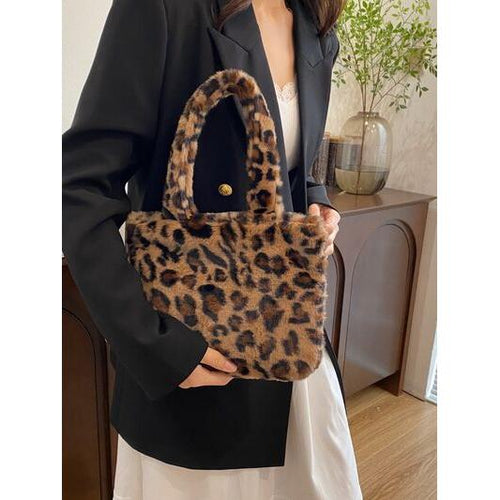 Load image into Gallery viewer, Leopard Fluff Handbag with Zip - A Touch of Opulence
