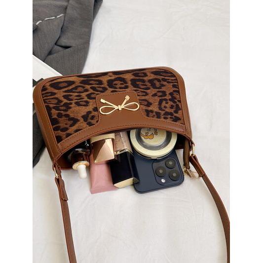 Bow Leopard PU Leather Handbag - A Statement of Elegance and Style