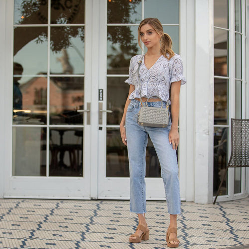 Load image into Gallery viewer, Kayla Light Gray Weave Leather Crossbody Purse
