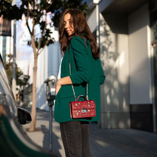 Load image into Gallery viewer, SUSU The Hollywood Studded Leather Crossbody Bag in Burgundy
