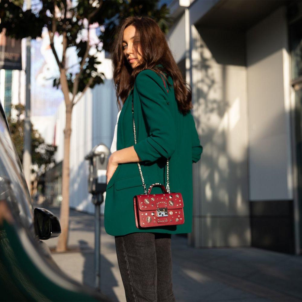 SUSU The Hollywood Studded Leather Crossbody Bag in Burgundy