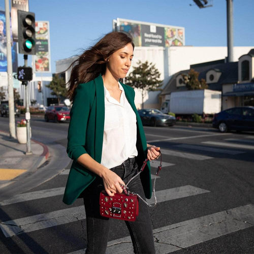 Load image into Gallery viewer, SUSU The Hollywood Studded Leather Crossbody Bag in Burgundy
