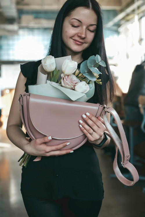 Leather Crossbody Bag for Women, Light Pink Bag, Pink Leather Small