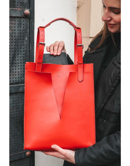 Red Classic Leather Bag for Women, Beautiful Everyday Bag, Elegant