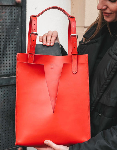 Red Classic Leather Bag for Women, Beautiful Everyday Bag, Elegant