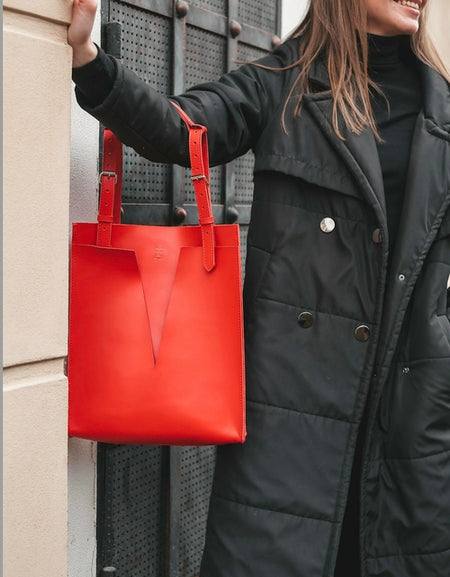 Red Classic Leather Bag for Women, Beautiful Everyday Bag, Elegant